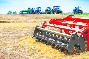 Agricultural cultivator close-up on the ground