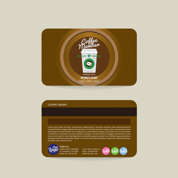 Front And Back Coffee Shop Member Card Template Vector Illustration