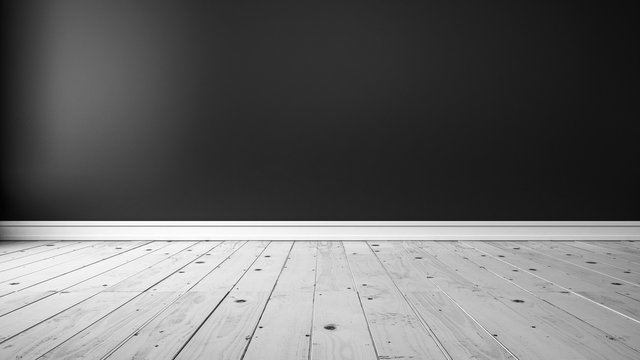 Black wall and white wooden floor