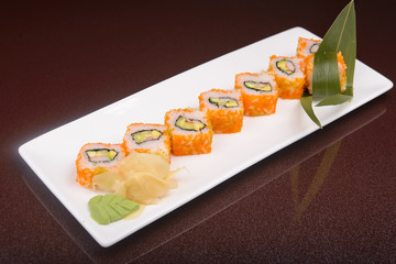 Sushi rolls on a white plate