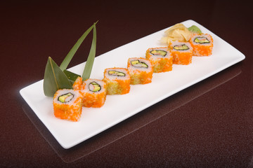 Sushi rolls on a white plate