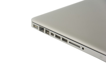 USB port with laptop on white background