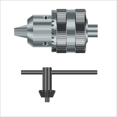 Realistic vector illustration of drill chuck an a special key