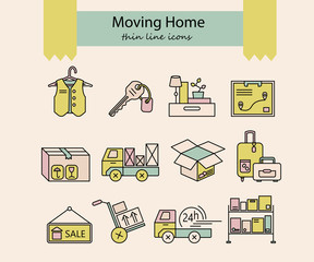 Warehouse logistic thin line icons.