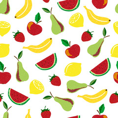 Colorful doodle fruits seamless pattern. Vector background. 