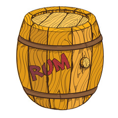 Wooden barrel of rum. Illustration on the pirate theme.