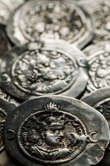 Pile of ancient silver Sassanian coins