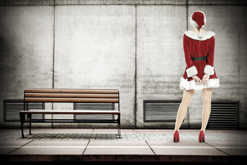 santa claus woman and subway station 