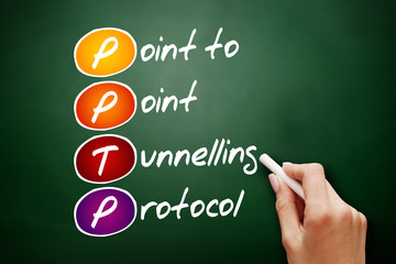 Hand drawn PPTP Point to Point Tunnelling Protocol, acronym concept on blackboard