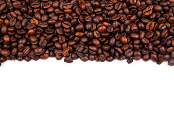 Frame of roasted coffee beans isolated on white