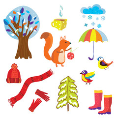 Obraz premium Winter and Chtistmas set symbols cartoon