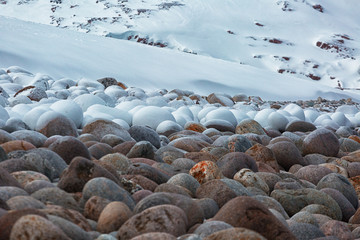 Winter landscape with snow-covered rocks