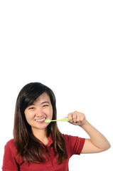 Asian middle woman 30 years old brushing her teeth, Oral health