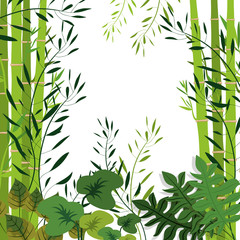 Fototapeta na wymiar green tropical exotic natural leaves over white background. vector illustration