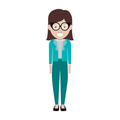 avatar female woman smiling with glasses and wearing executive clothes over white background. vector illustration