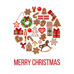 Christmas card. figures on bauble shape. Images for Christmas and New Year 2017