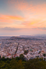 Fototapeta na wymiar View of Athens from Lycabettus Hill, Greece.