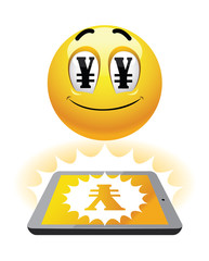Freelance earning. Illustration of smileys earning over the net. Work from home. 
