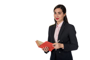 Young girl with book isolated on the white background