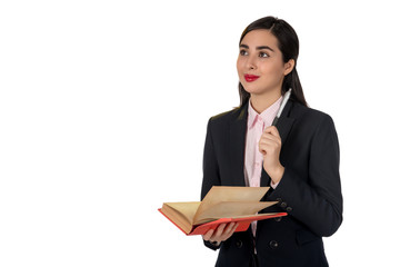 Young girl with book isolated on the white background