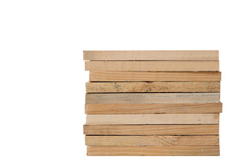 Stack of pieces of wood on white background.