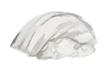 Isolated watercolor sushi roll on white background. Traditional asian food with caviar, rice and fish.