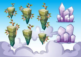 cartoon vector floating island object with separated layers for game art and animation game design asset in 2d graphic