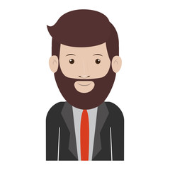 avatar male man smiling with beard and wearing suit and tie over white background. vector illustration