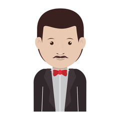 avatar male man smiling with mustache and wearing suit and tie over white background. vector illustration