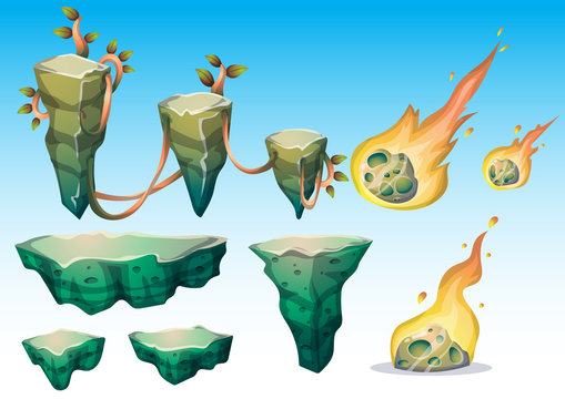 cartoon vector floating island object with separated layers for game art and animation game design asset in 2d graphic