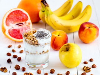 yogurt, with fresh fruits and nuts