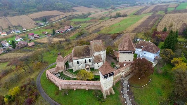 Saxon walled church in Transylvania, Romania. Alma Vii village.