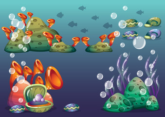 Naklejka na ściany i meble cartoon vector underwater objects with separated layers for game art and animation game design asset in 2d graphic