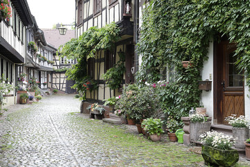Engelgasse historical street in the old town of Gengenbach, Black Forest, Baden-Wurttemberg, Germany