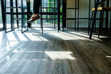 Shadow from the light in the coffee shop