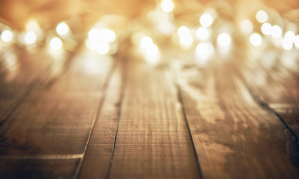 lights on wooden rustic background