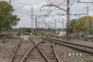 Fototapeta na wymiar Espeluy railway platform and train tracks, Jaen province, Spain