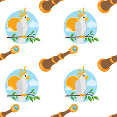 Seamless pattern for design surface Parrot Cockatoo white large.