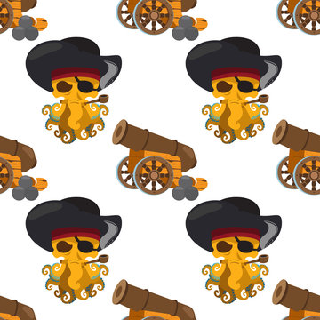 Seamless pattern for design surface Pirate octopus.
