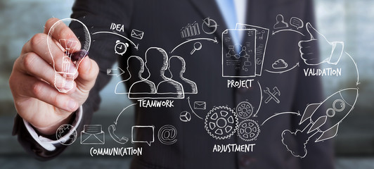 Businessman drawing manuscript project presentation