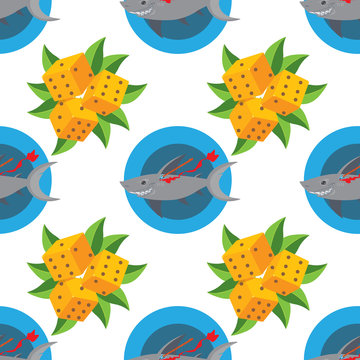 Seamless pattern for design surface Wounded shark.