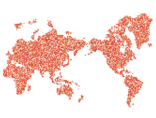 世界地図　ドットアート（紅白）