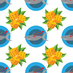 Seamless pattern for design surface Wounded shark.