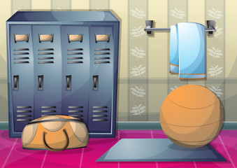cartoon vector illustration interior fitness room with separated layers in 2d graphic