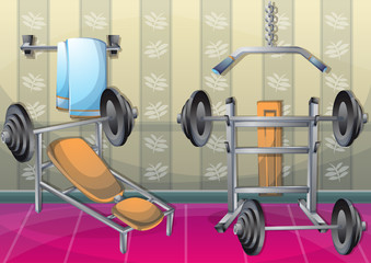 cartoon vector illustration interior fitness room with separated layers in 2d graphic
