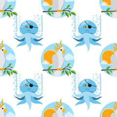 Seamless pattern for design surface Parrot Cockatoo white large.