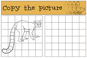 Educational game: Copy the picture. Little cute lemur. © ya_mayka