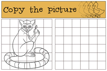 Educational game: Copy the picture. Little cute lemur. © ya_mayka
