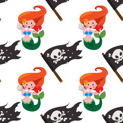 Seamless pattern for design surface Black Jolly Roger pirate flag.