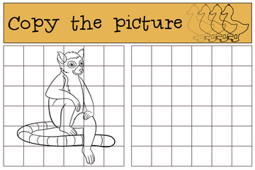 Educational game: Copy the picture. Little cute lemur smiles.
